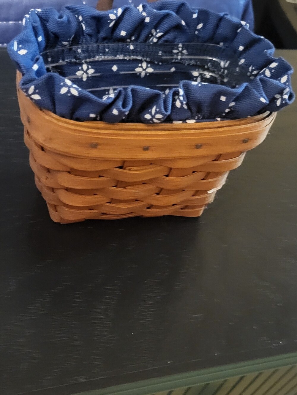 Longaberger Brown Woven Basket with Navy Liner